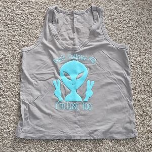 Gray Tank Top with Blue Alien Design
